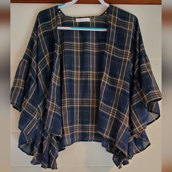 Mustard Seed Plaid Cardigan/Kimono/ Wrap, Sz. S - Picture 6 of 7